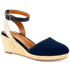 blue silk slip dress Athena Leather Wedge Sandals – ELF main image 0